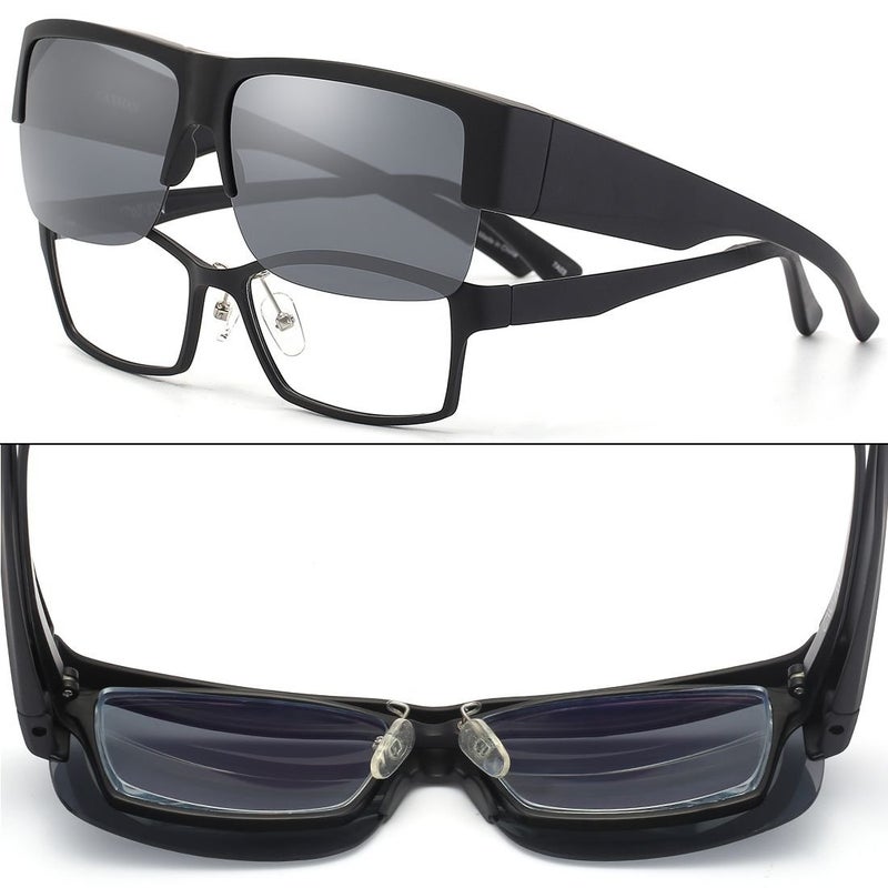 CAXMAN Wear Over Glasses Sunglasses Polarized Lens for Prescription Glasses, Medium Sized Half Frame, Matte Black Frame Black Lens - Image 3